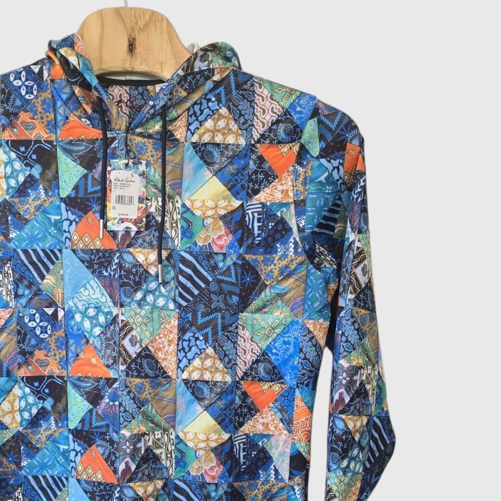 Robert Graham Mens Broken Tiles Multi Color Patchwork Hoodie RF236018CF L